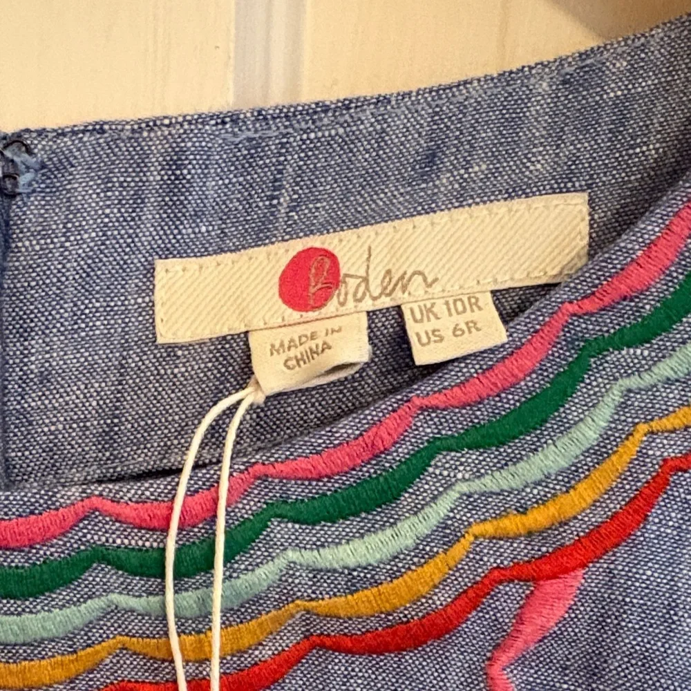 Boden Light Blue Embroidered Scallop-Trim Mini Dress - Picture 2 of 5